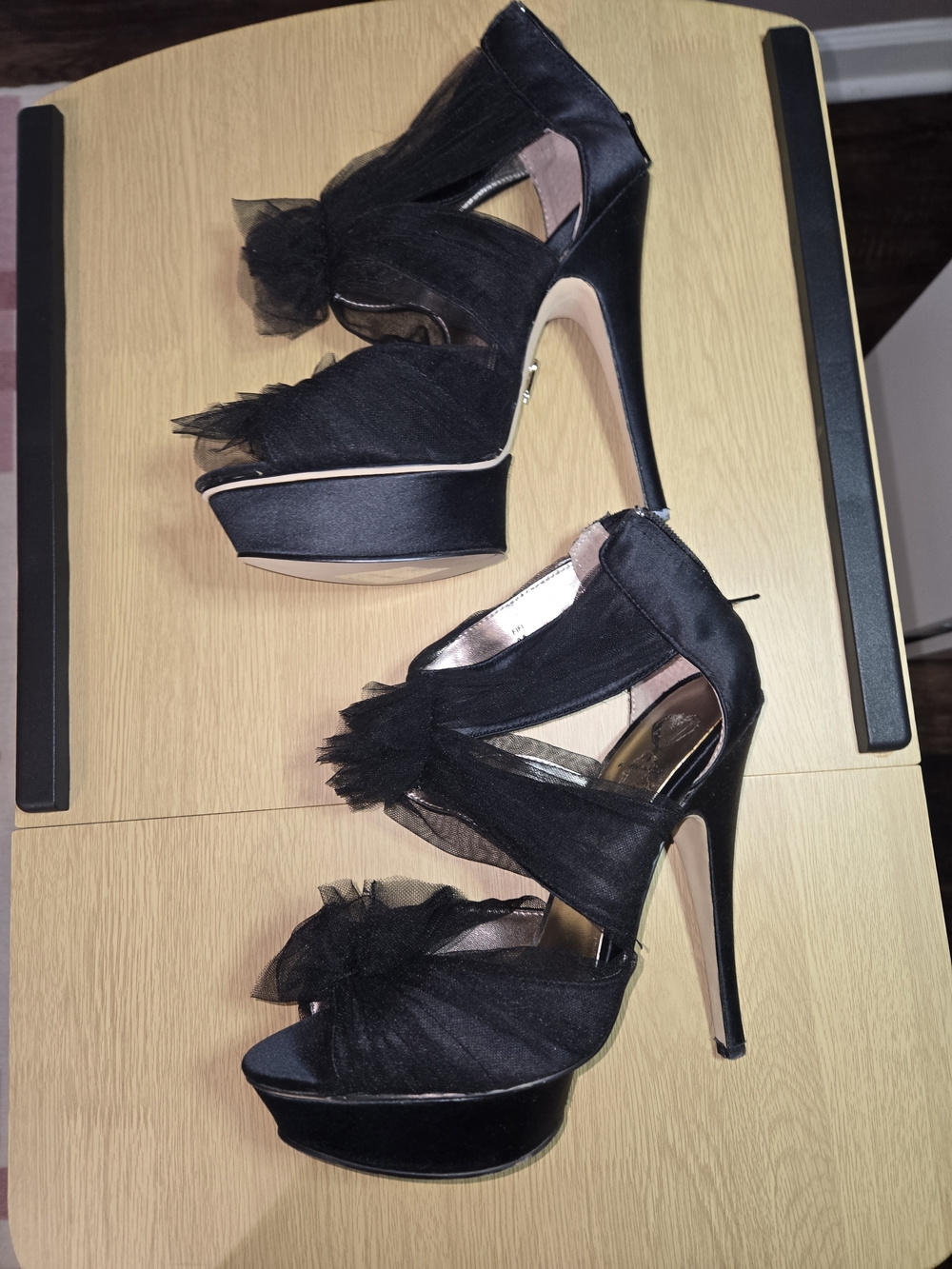 By Steve Madden Black Tulle Platform High Heel Sandals
